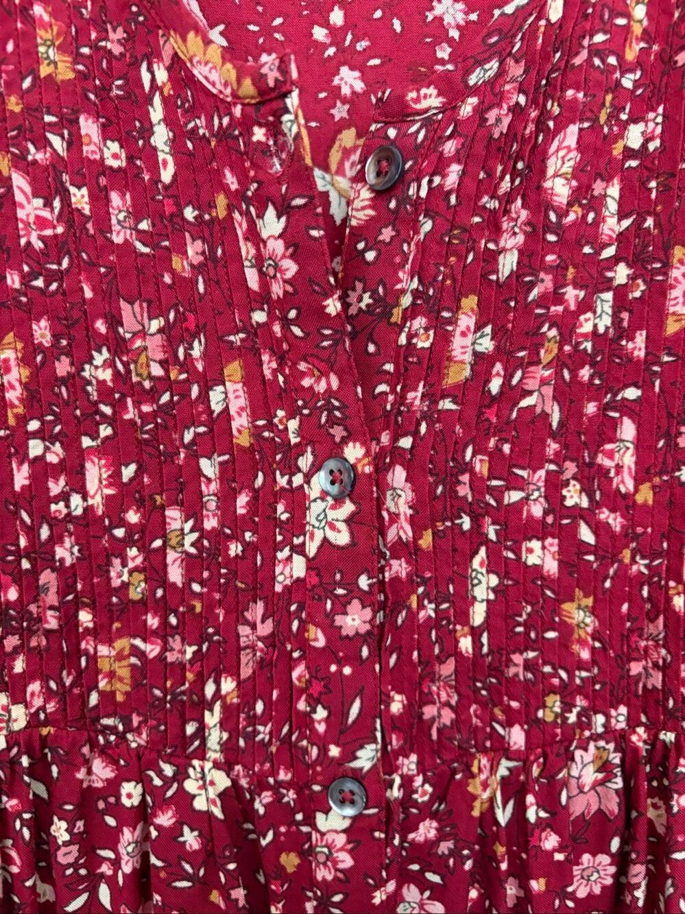 April Cornell Burgundy Floral Prairie Maxi Dress Pintuck Boho Cottagecore Size S - Picture 7 of 12